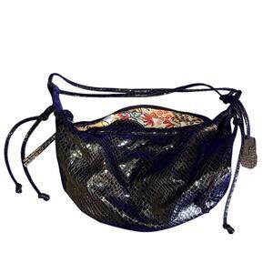 Carlos Falchi Target Purse Black Snake Faux Leather Patchwork Handbag Straps GUC